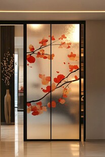 中式梅花玻璃移门设计