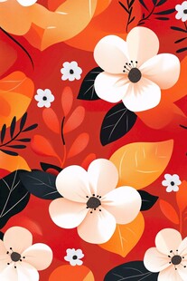 橙红色调花卉图案背景