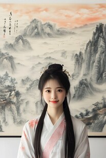 古风佳人 古典山水画背景