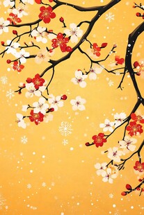 金色背景下的烂漫梅花图