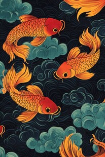 锦鲤游弋于云间图案