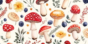 水彩风蘑菇花卉图案素材