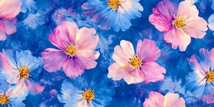 梦幻蓝底花卉水彩图案