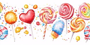 多彩缤纷棒棒糖水彩插画