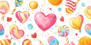 甜蜜糖果爱心水彩图案