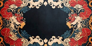 中式对称龙凤花卉纹饰图案