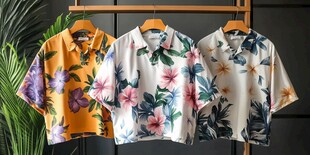三款花卉图案短袖衬衫展示