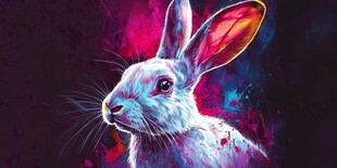 绚丽色彩下的灵动兔子