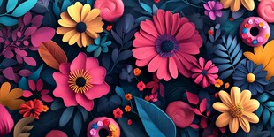 缤纷花卉与甜甜圈梦幻组合