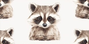 可爱浣熊头像无缝图案