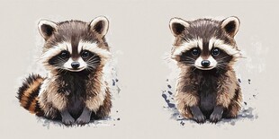 两只可爱小浣熊水彩插画