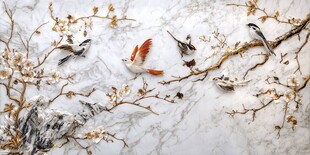 大理石上的花鸟灵动景致