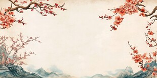 水墨红梅山水古风背景图