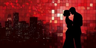 浪漫都市中的情侣剪影