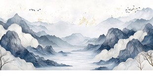 水墨山水间 飞鸟伴云行