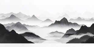 水墨山水间 云雾绕山峦