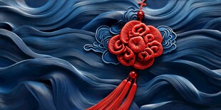 蓝浪间的红色中国结挂件