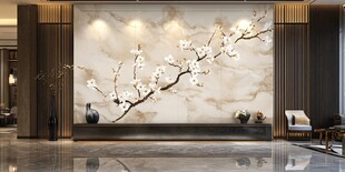 中式客厅水墨梅花背景墙