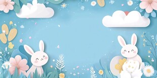 春日萌兔梦幻插画背景