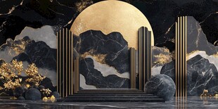 黑金中式风婚礼场景布置