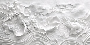 中式浮雕鱼藻图