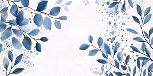 蓝调水彩枝叶装饰图案