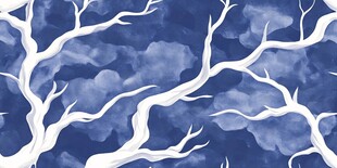 蓝底枯树奇幻水彩图案
