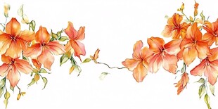 橙色花卉边框水彩插画