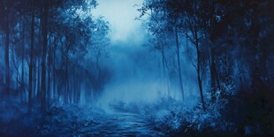 幽蓝迷雾中的静谧森林