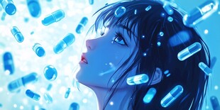 梦幻少女与漂浮蓝色胶囊