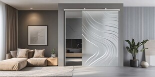 现代简约风带波纹移门客厅
