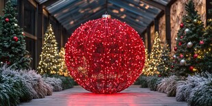 巨型红色圣诞球装点场景