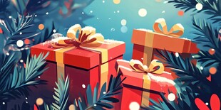 圣诞礼物置于松枝间