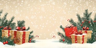 冬日圣诞礼物与松枝场景