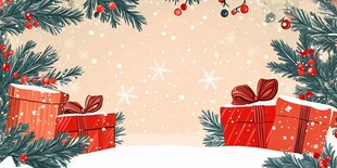 圣诞礼物与松枝雪景背景