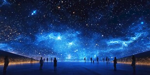 梦幻星空下的人影漫步