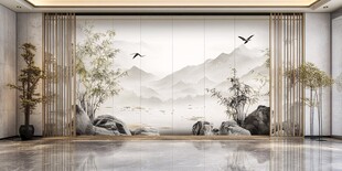 中式山水风客厅背景墙