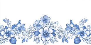 蓝白花卉边框装饰图案