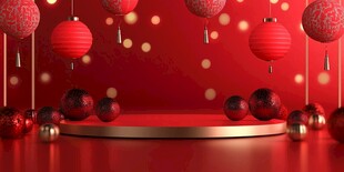 红色喜庆灯笼装饰展示台