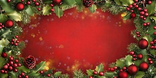 圣诞红底花环装饰背景图