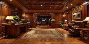 豪华木质装饰的典雅书房