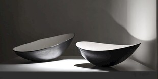 简约黑白陶瓷碗艺术展示