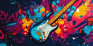 炫酷电吉他与多彩涂鸦墙