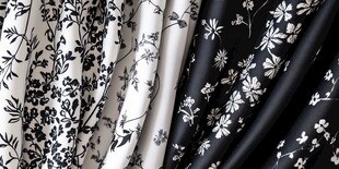 黑白花卉图案布料展示