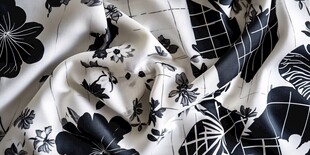 黑白花卉几何图案布料