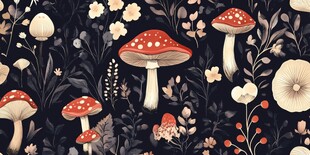 梦幻蘑菇花卉图案背景