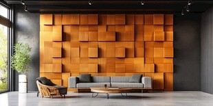 现代客厅 木质方块墙饰空间