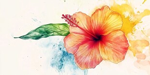 水彩扶桑花 色彩绚丽之美