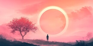 夕阳下的孤独身影与红树