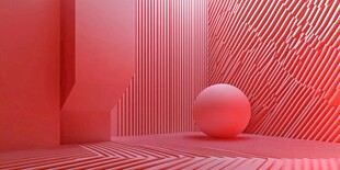 红色空间内的球形艺术装置